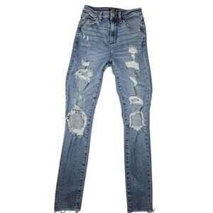 ABERCROMBIE FITCH A&F Skinny High‎ Rise Medium Wash Ripped Rips 24 00 CURVE LOVE